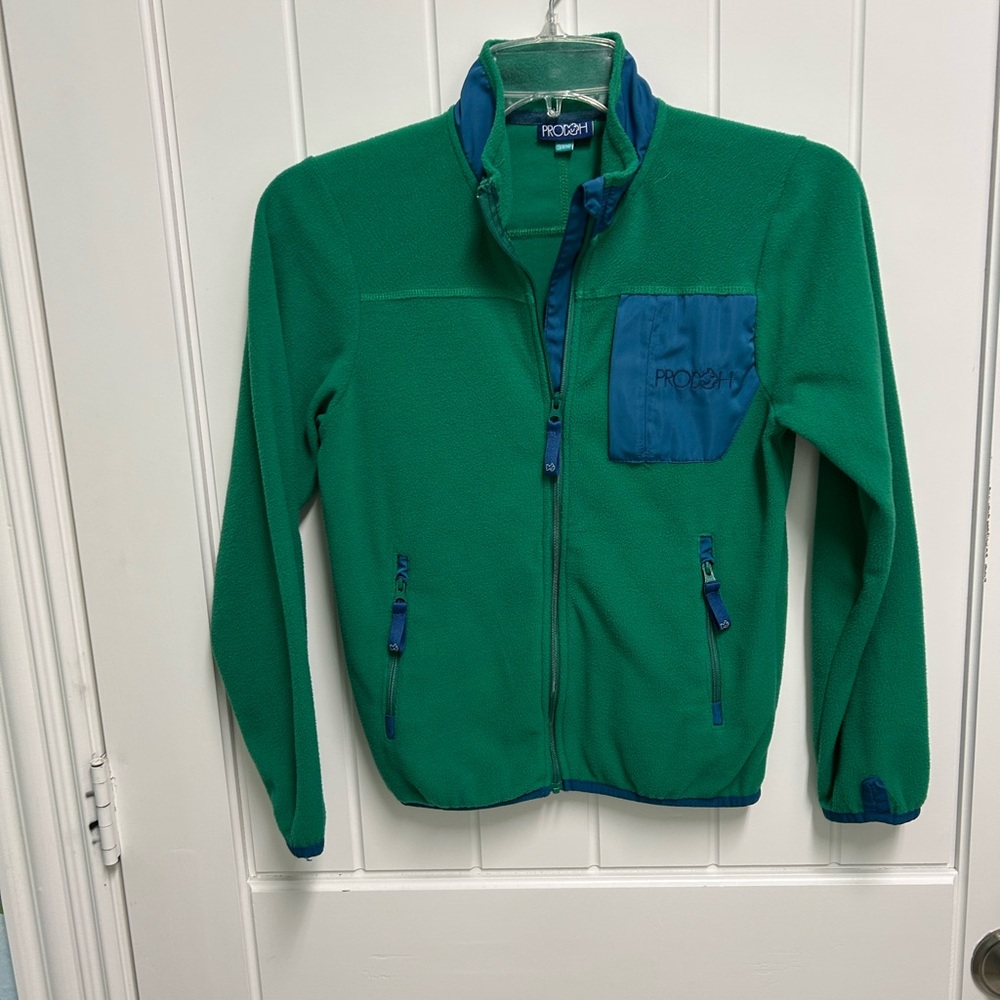 Kids Green Fleece Jacket with Blue Trim by Prodoh